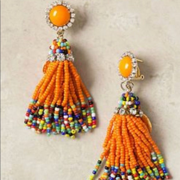 Anthropology Rada Orange Bead Tassel Earrings - Picture 2 of 2